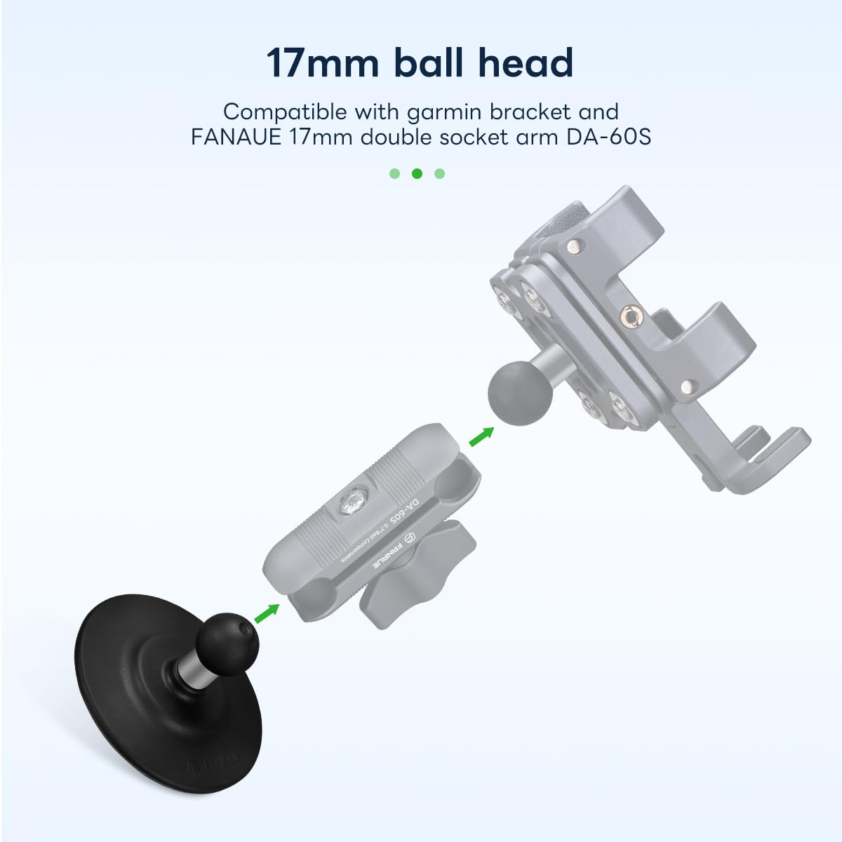 Fanaue Flex Adhesive Ball Base Compatible With Garmin Gps Bracket And 17Mm Double Socket Arm, 17Mm Ball Head Adapter For Motorcy